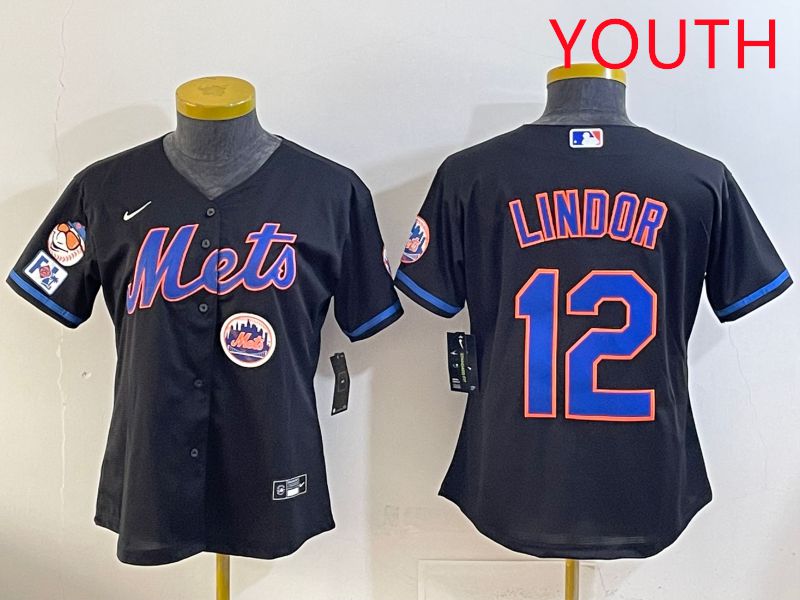 Youth 2025 New York Mets #12 Lindor Black Game Nike MLB Jersey style 13->youth mlb jersey->Youth Jersey
